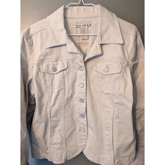 Women's AMI White Button Down LS Casual Jacket Stretch Silver Buttons Size Large - Picture 2 of 4